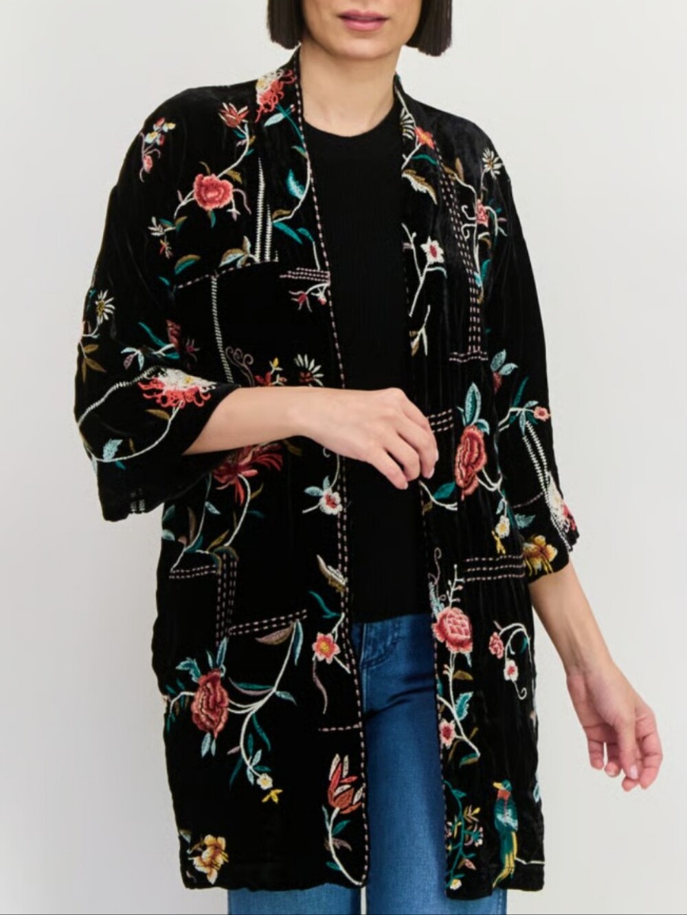 Johnny Was 🌸 Uriah Silk Black Embroidered Floral Jacket Size Small NWOT